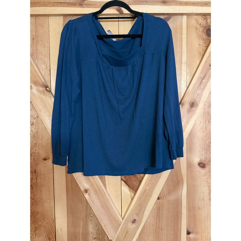 Vintage Y2K Old Navy Plus 1X Teal Square Neck Long Sleeve BabyDoll Peasant Top